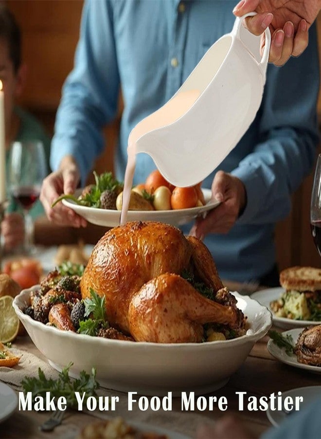 Nexboraque 14 oz Gravy Boat with Tray, Ceramic Sauce Boat with Ergonomic Handle and Dripless Lip Spout for Salad Dressings, Creamer, Broth, Black Pepper, White - Image 4